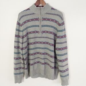 Izod Quarter Zip Fair Isle Sweater Size XL